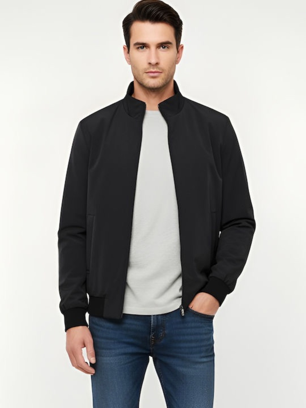 Guy Laroche Black Bomber Jacket Lightweight Design NWT - Picture 1 of 7